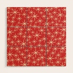 Atomic Age Christmas Stars - Midcentury Modern Pattern in Cream and Retro Xmas Red Wood Wall Art Gallery Image 1