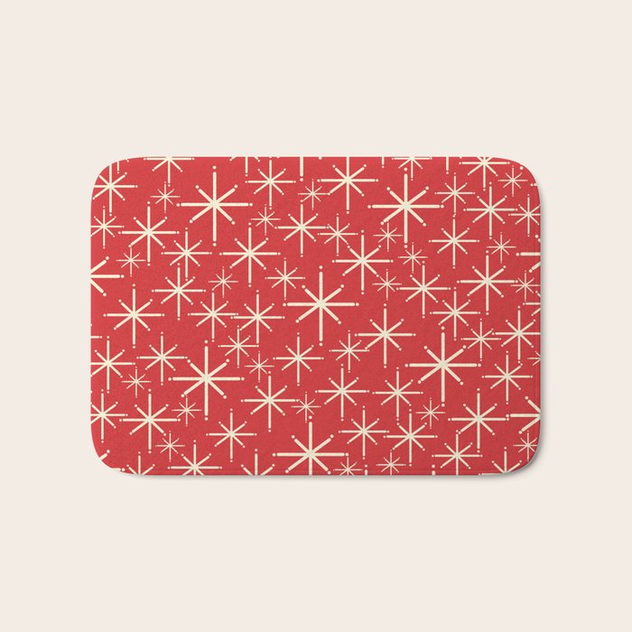 Atomic Age Christmas Stars - Midcentury Modern Pattern in Cream and Retro Xmas Red Bath Mat Gallery Image 1