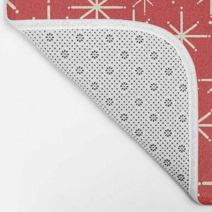 Atomic Age Christmas Stars - Midcentury Modern Pattern in Cream and Retro Xmas Red Bath Mat Gallery Image 2