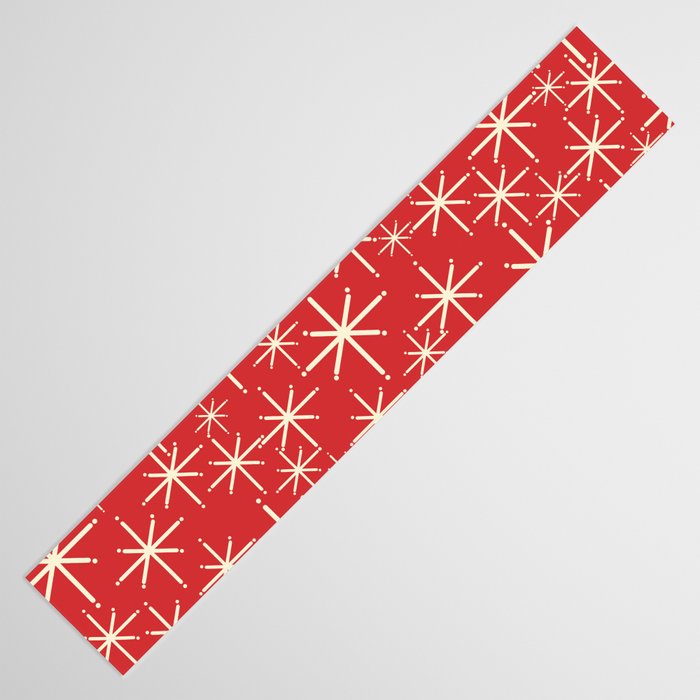 Atomic Age Christmas Stars - Midcentury Modern Pattern in Cream and Retro Xmas Red Table Runner Gallery Image 3