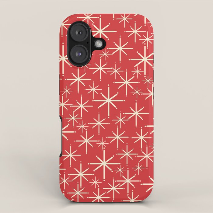 Atomic Age Christmas Stars - Midcentury Modern Pattern in Cream and Retro Xmas Red iPhone Case Gallery Image 1