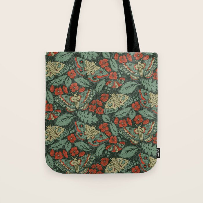 Moths in Emerald Twilight Tote Bag Gallery Image 1