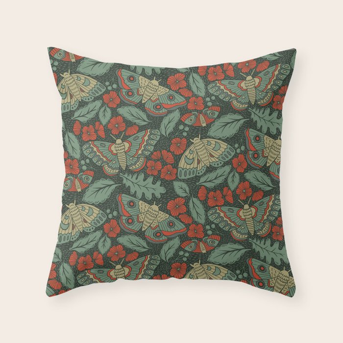 Moths in Emerald Twilight Throw Pillow Gallery Image 6