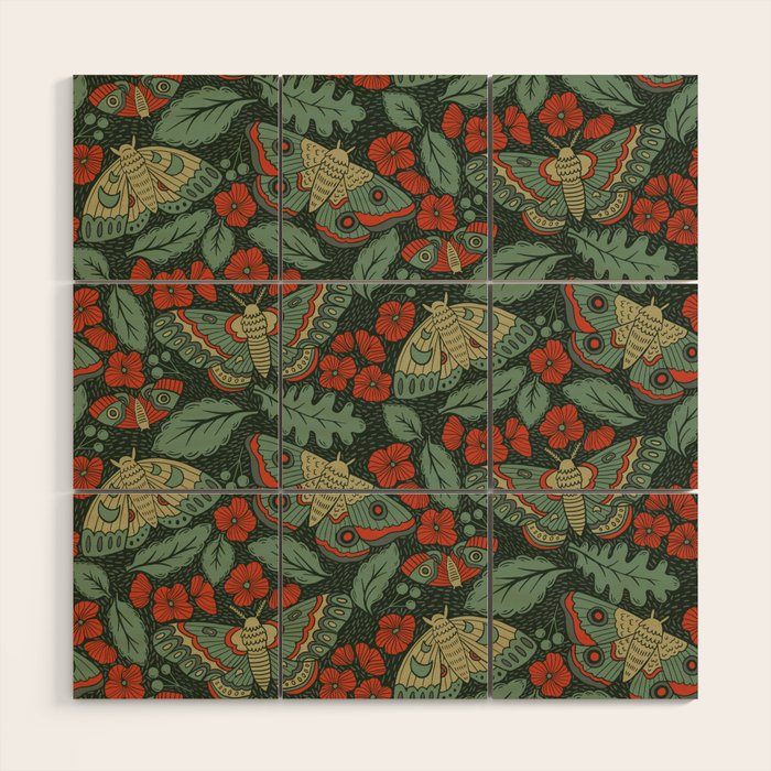 Moths in Emerald Twilight Wood Wall Art Gallery Image 1