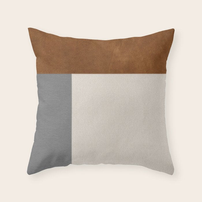 Scandinavian Modern Linen & Faux Leather - Dark Grey Throw Pillow Gallery Image 1