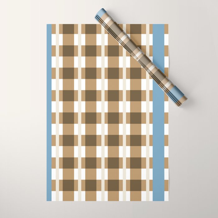 Camel Blue Modern Plaid Wrapping Paper Gallery Image 1