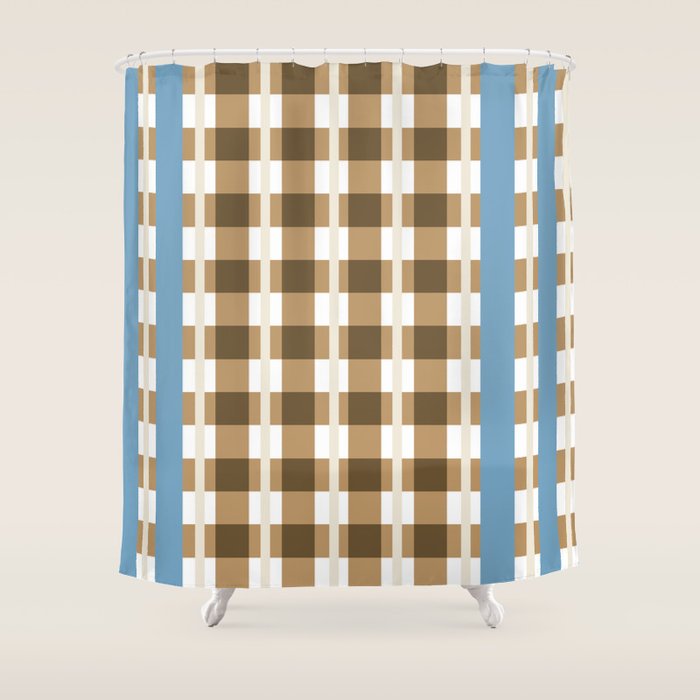 Camel Blue Modern Plaid Shower Curtain Gallery Image 1