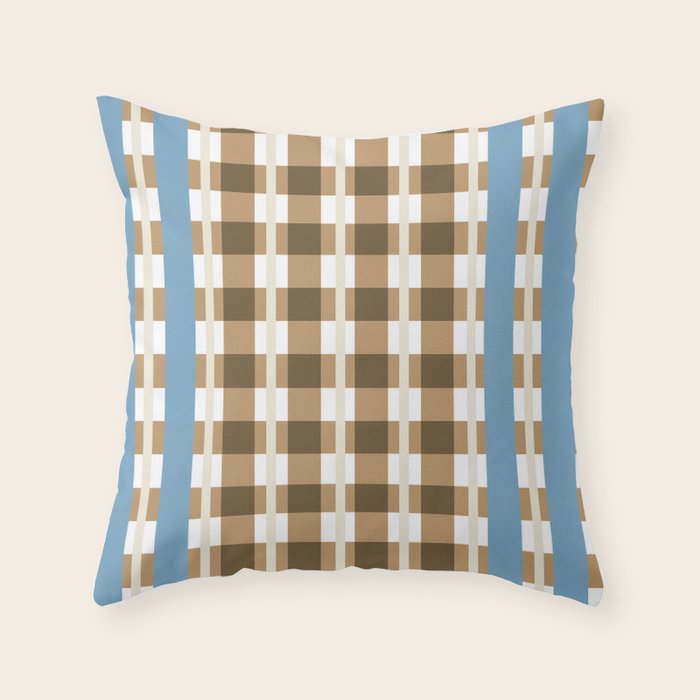 Camel Blue Modern Plaid Throw Pillow Gallery Image 1