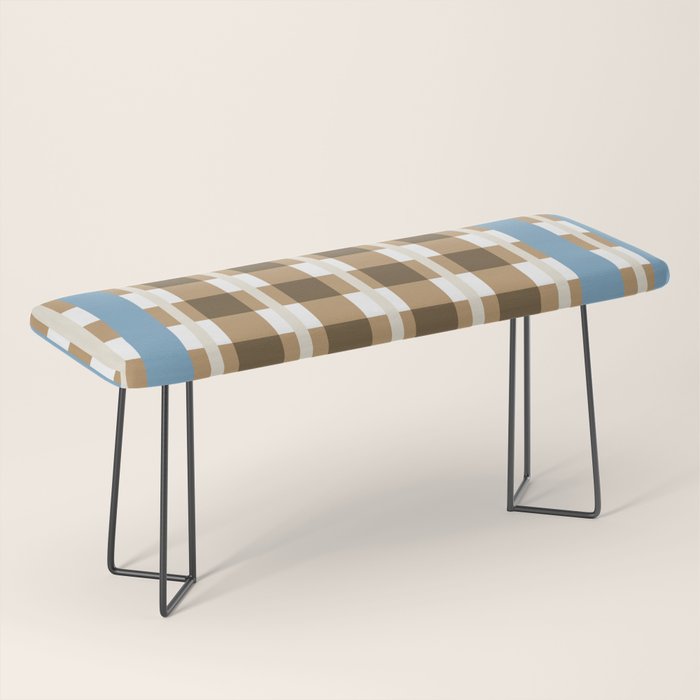 Camel Blue Modern Plaid Bench Gallery Image 1