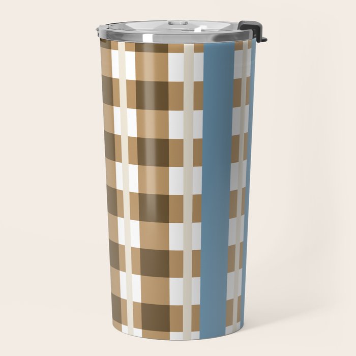 Camel Blue Modern Plaid Travel Mug Gallery Image 2