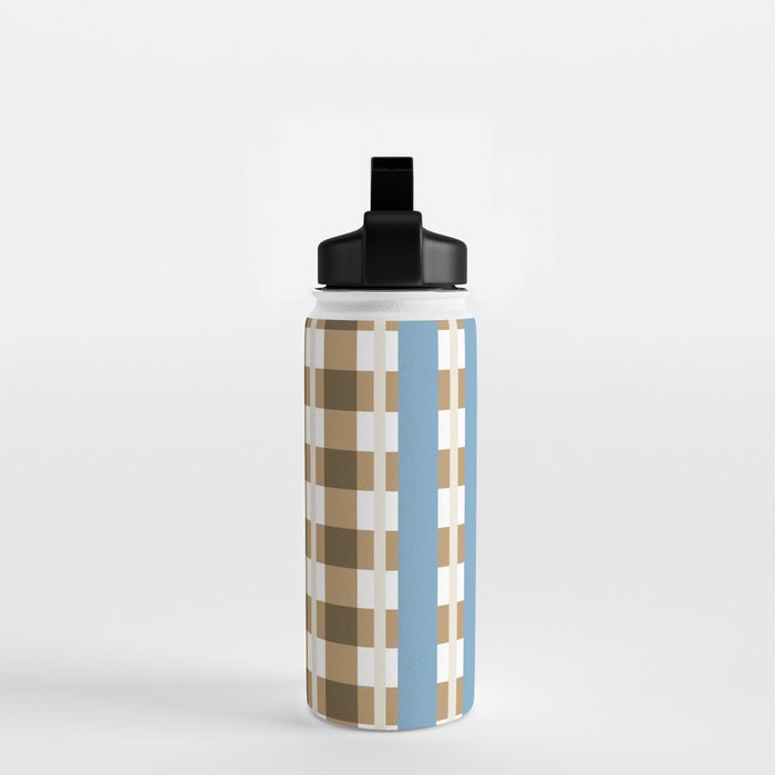Camel Blue Modern Plaid Water Bottle Gallery Image 2