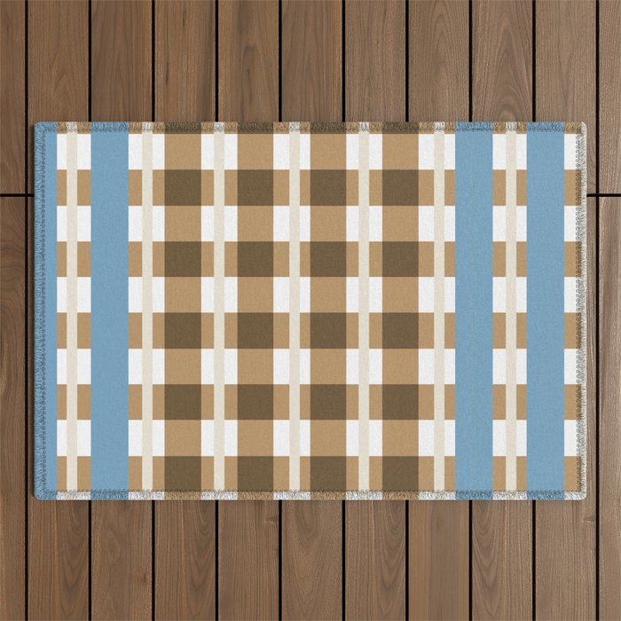 Camel Blue Modern Plaid Outdoor Rug Gallery Image 1