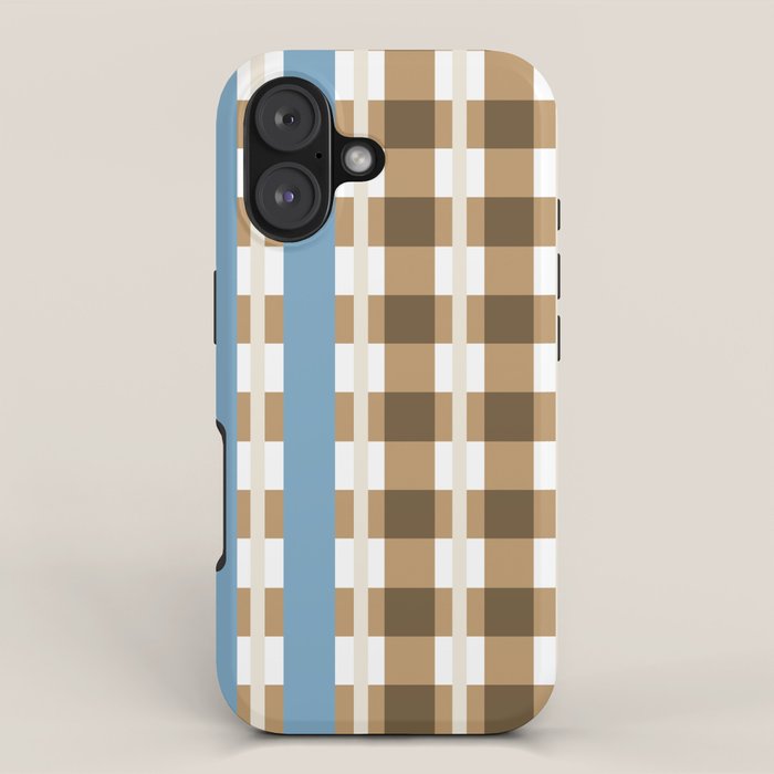 Camel Blue Modern Plaid iPhone Case Gallery Image 1