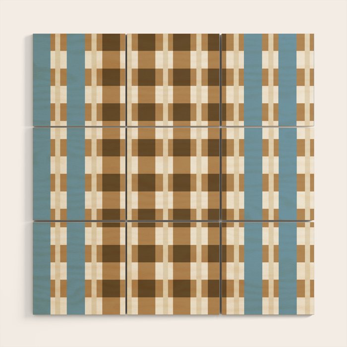 Camel Blue Modern Plaid Wood Wall Art Gallery Image 1
