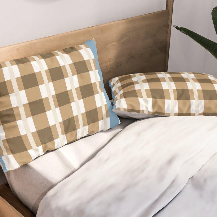 Camel Blue Modern Plaid Pillow Sham Gallery Image 2
