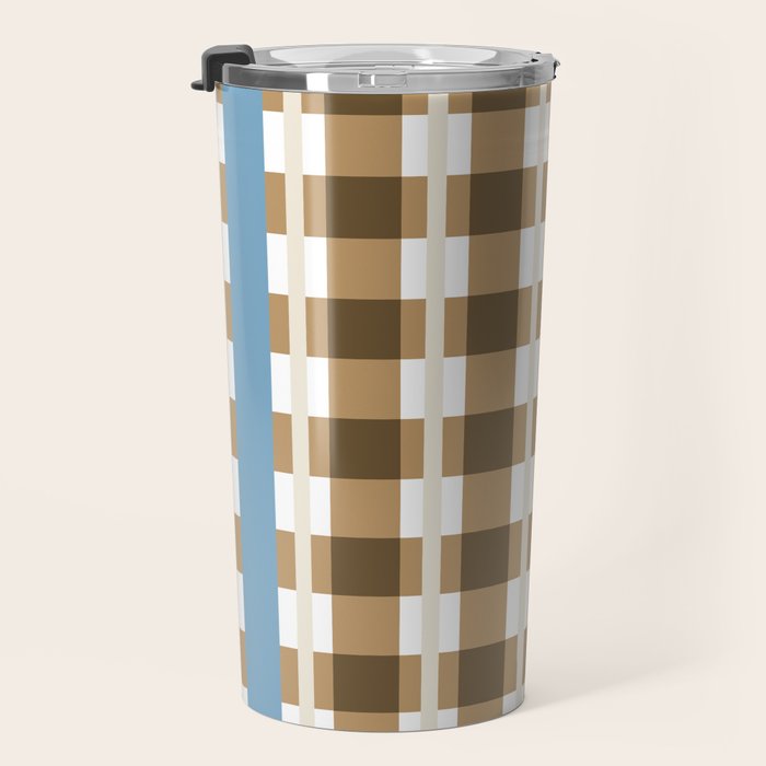 Camel Blue Modern Plaid Travel Mug Gallery Image 3