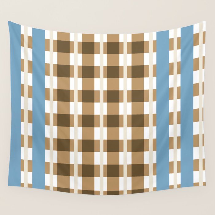 Camel Blue Modern Plaid Wall Tapestry Gallery Image 4