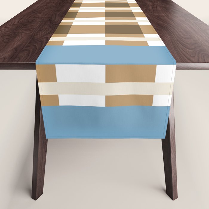 Camel Blue Modern Plaid Table Runner Gallery Image 1