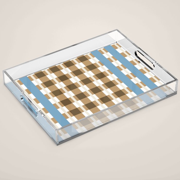 Camel Blue Modern Plaid Acrylic Tray Gallery Image 1