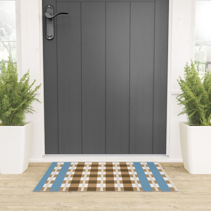 Camel Blue Modern Plaid Welcome Mat Gallery Image 3