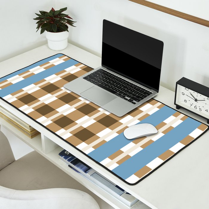 Camel Blue Modern Plaid Desk Mat Gallery Image 2