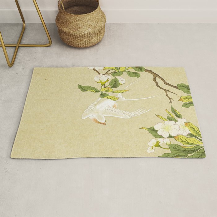Pear blossoms and white swallow Type A: Minhwa-Korean traditional/folk art Rug Gallery Image 1