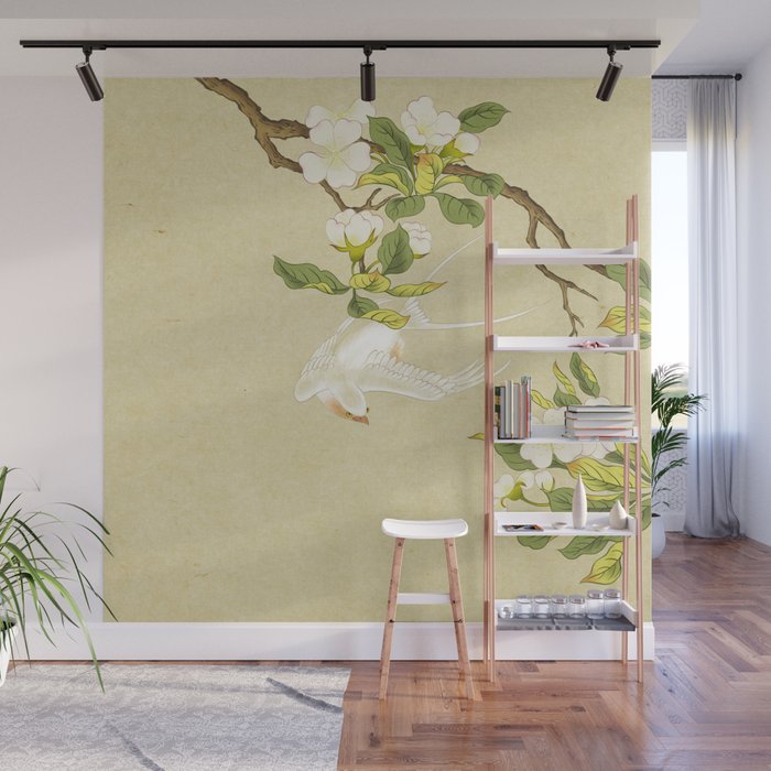 Pear blossoms and white swallow Type A: Minhwa-Korean traditional/folk art Wall Mural Gallery Image 1