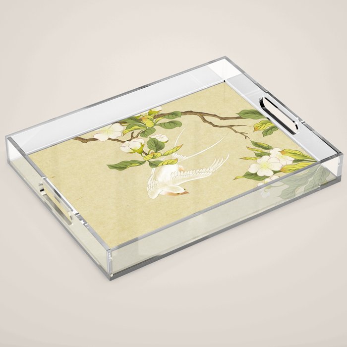 Pear blossoms and white swallow Type A: Minhwa-Korean traditional/folk art Acrylic Tray Gallery Image 1