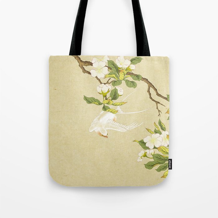 Pear blossoms and white swallow Type A: Minhwa-Korean traditional/folk art Tote Bag Gallery Image 1