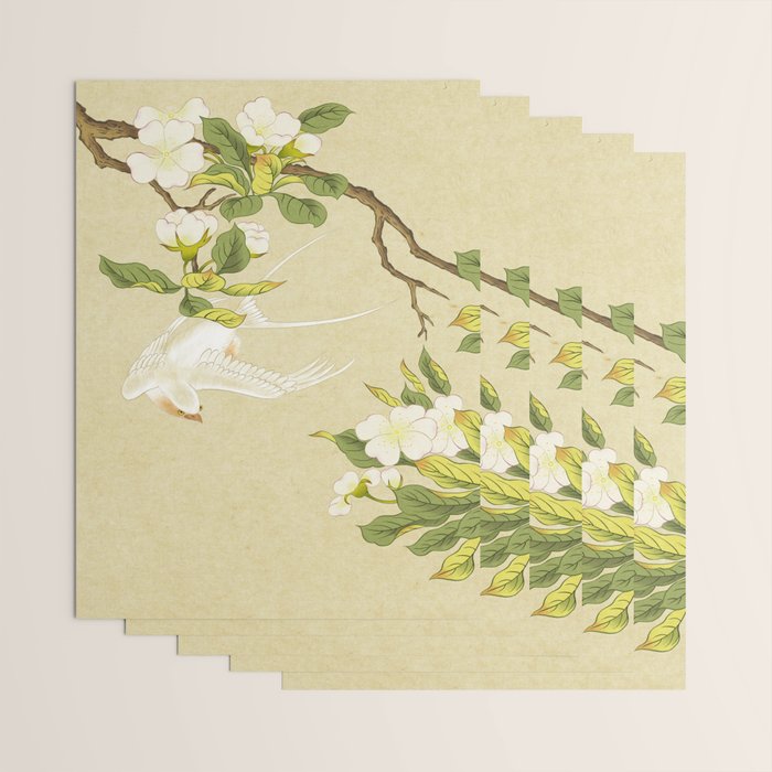 Pear blossoms and white swallow Type A: Minhwa-Korean traditional/folk art Wrapping Paper Gallery Image 3