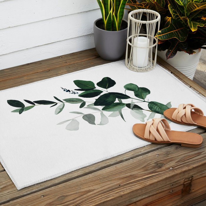 Botany Leaves ~Watercolor Outdoor Rug Gallery Image 2
