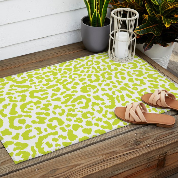 Chartreuse French Leopard Print Outdoor Rug Gallery Image 2