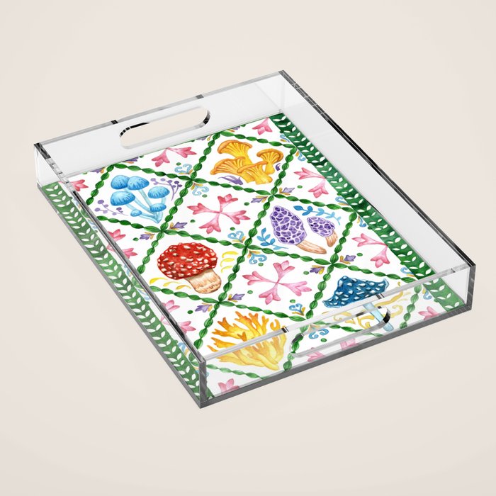 Decorative mushrooms pattern Acrylic Tray Gallery Image 1