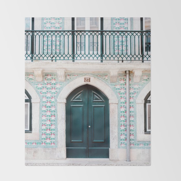 The green door | Lisbon Portugal architecture | Fine art travel photography print Throw Blanket Gallery Image 2