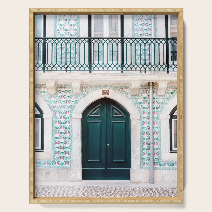The green door | Lisbon Portugal architecture | Fine art travel photography print Serving Tray Gallery Image 1