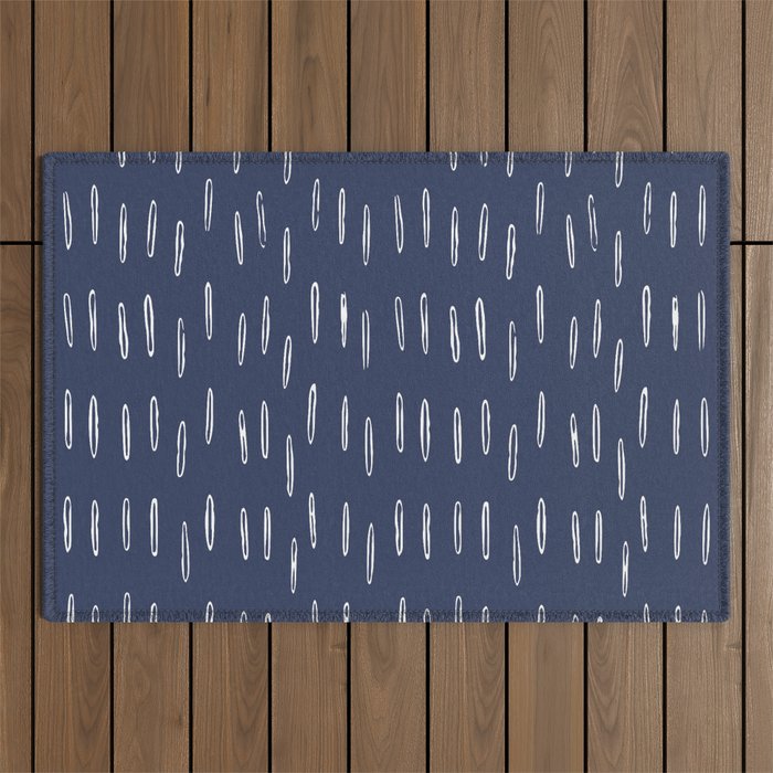 Boho Prints, Raindrops, Indigo Blue, Minimalism, Abstract Art Outdoor Rug Gallery Image 1