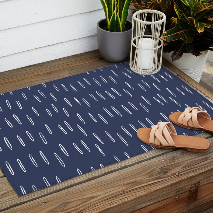 Boho Prints, Raindrops, Indigo Blue, Minimalism, Abstract Art Outdoor Rug Gallery Image 2