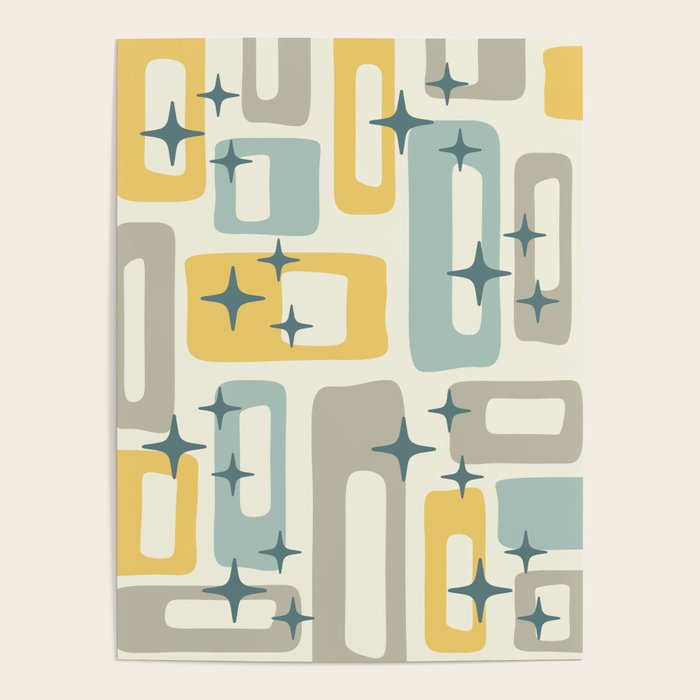 Mid Century Modern Abstract 132 Winter Yellow Gray and Blue Poster Gallery Image 4