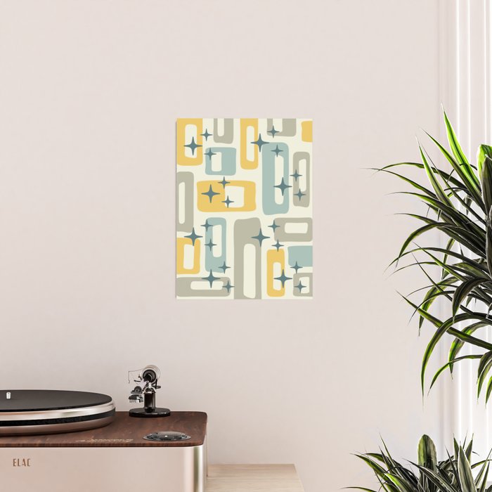 Mid Century Modern Abstract 132 Winter Yellow Gray and Blue Poster Gallery Image 2