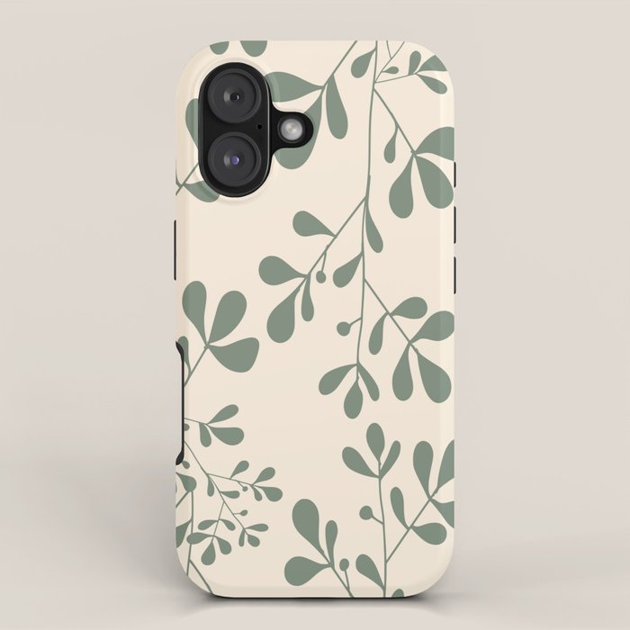 Abstract Leaves Print, Ivory and Green iPhone Case Gallery Image 1