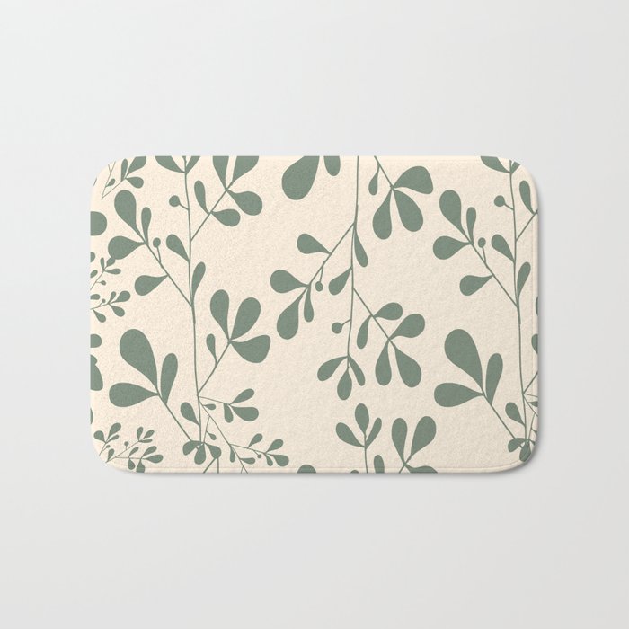Abstract Leaves Print, Ivory and Green Bath Mat Gallery Image 1