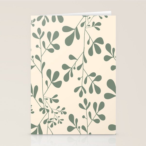 Abstract Leaves Print, Ivory and Green Stationery Card Gallery Image 2