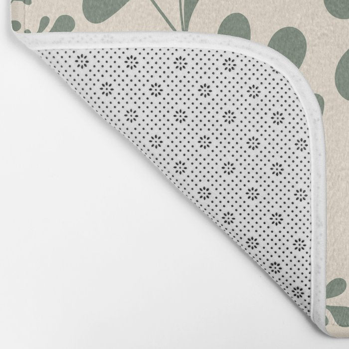 Abstract Leaves Print, Ivory and Green Bath Mat Gallery Image 2