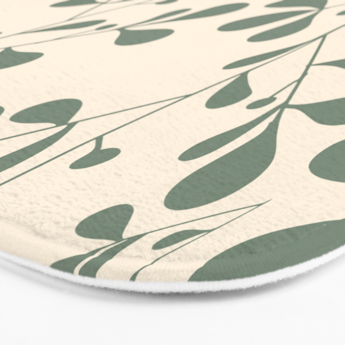 Abstract Leaves Print, Ivory and Green Bath Mat Gallery Image 3