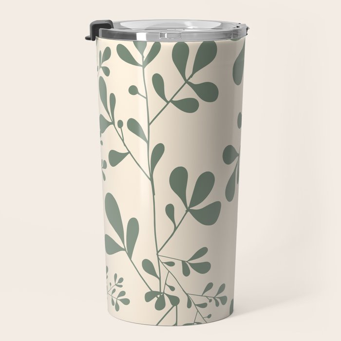 Abstract Leaves Print, Ivory and Green Travel Mug Gallery Image 3