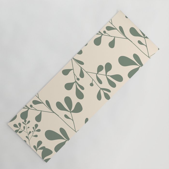 Abstract Leaves Print, Ivory and Green Yoga Mat Gallery Image 1
