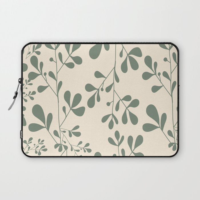 Abstract Leaves Print, Ivory and Green Laptop Sleeve Gallery Image 1