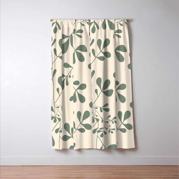 Abstract Leaves Print, Ivory and Green Window Curtain Gallery Image 3