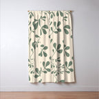 Abstract Leaves Print, Ivory and Green Window Curtain Gallery Image 3