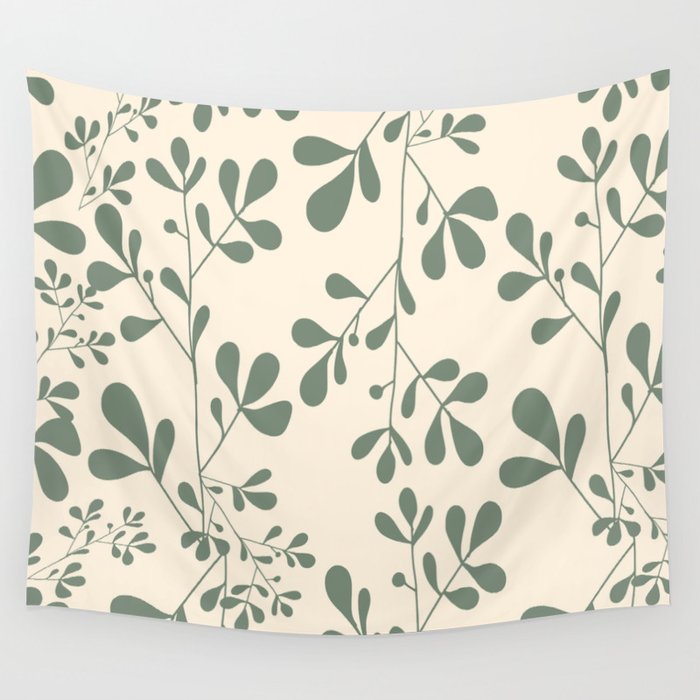 Abstract Leaves Print, Ivory and Green Wall Tapestry Gallery Image 4